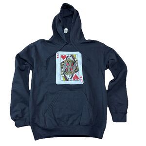 Queen‎ of Hearts Hoodie Black Pullover Size S 19x25 Graphic Streetwear Unisex